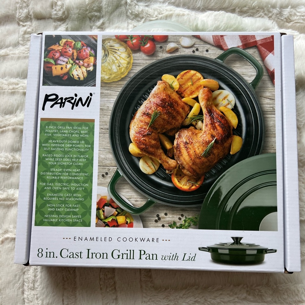 NEW Parini 8 inch Cast Iron Cookware with lid
